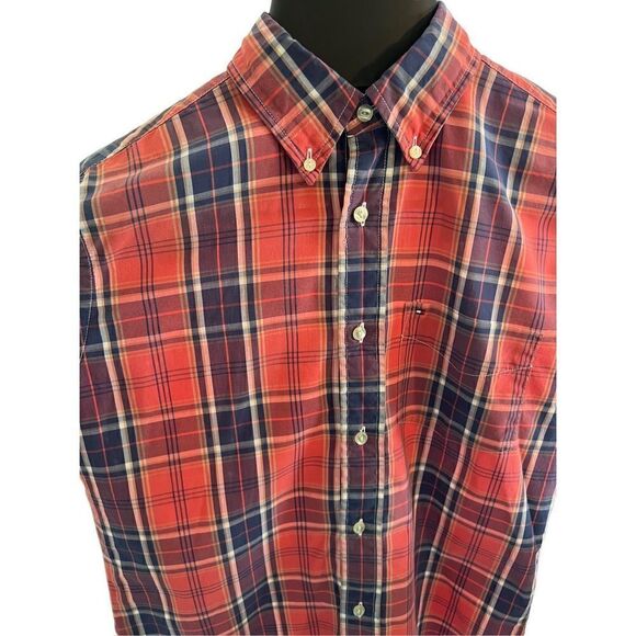 Tommy Hilfiger Mens Short Sleeve Button Down College Poplin Shirt Red Plaid SZ S - Picture 5 of 10